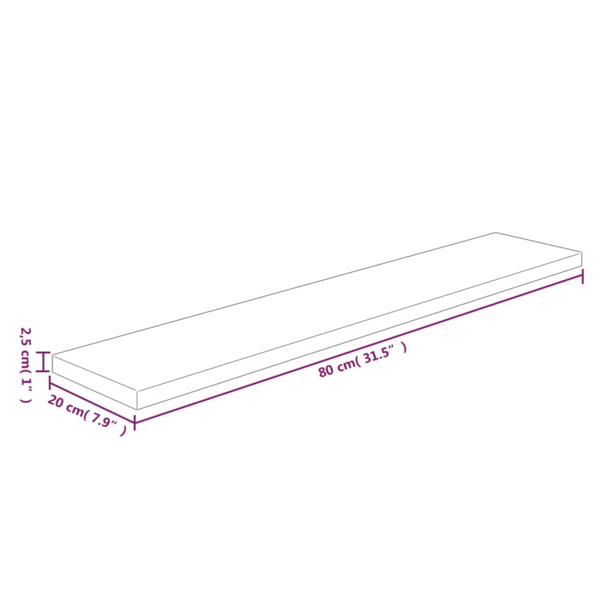 vidaXL Ράφι 80x20x2,5 εκ. από Ακατέργαστο Μασίφ Ξύλο Δρυός