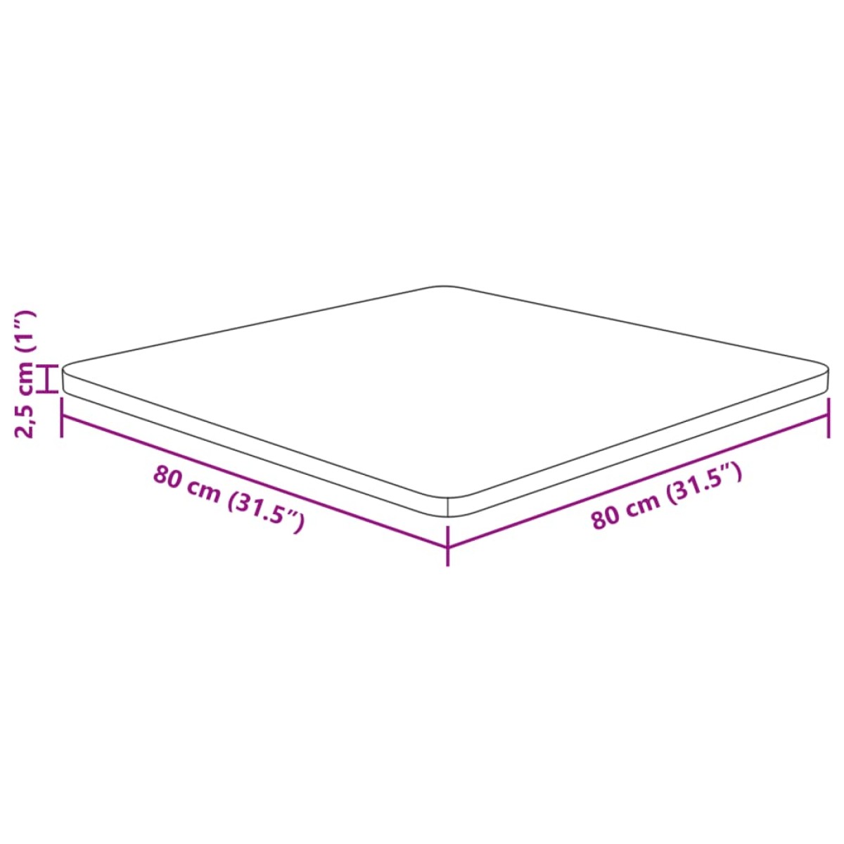 vidaXL Επιφάνεια Τραπεζιού Τετράγωνη Σκ. Καφέ 80x80x2,5 εκ. Ξύλο Δρυς