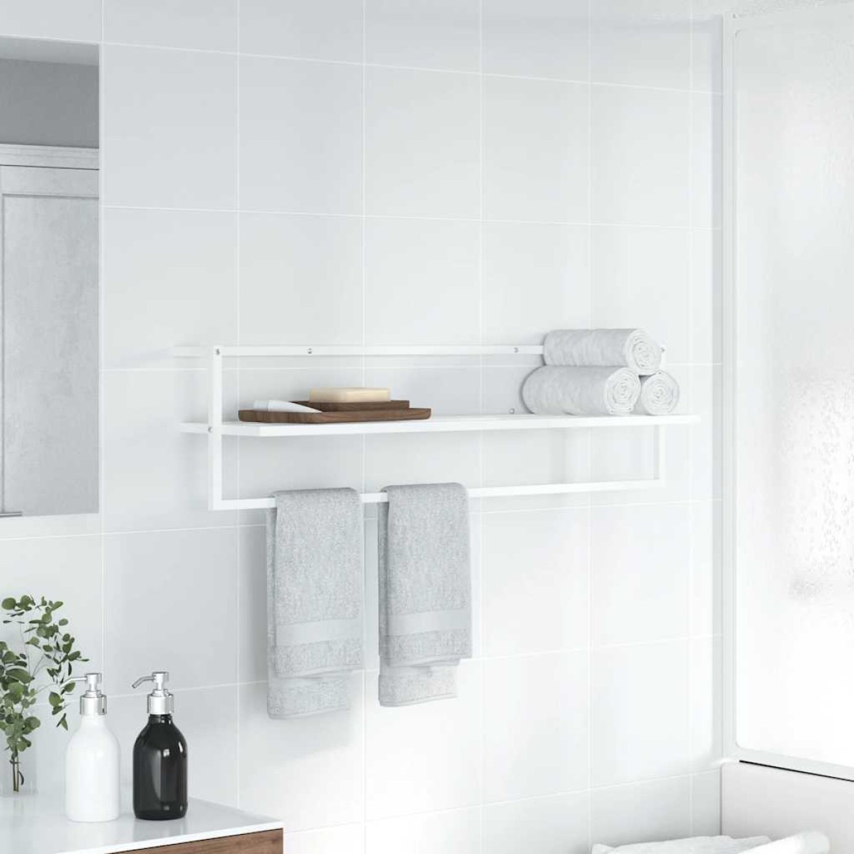 vidaXL Βάση για Πετσέτες Επιτοίχια Λευκή 95 x 25 x 22 εκ. Σιδερένια