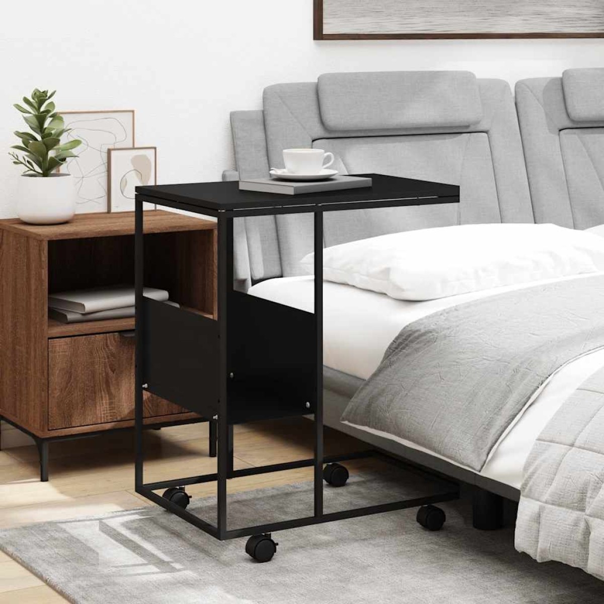 vidaXL Βοηθητικό Τραπέζι με Ρόδες Μαύρο 55 x 36 x 63,5 εκ. Επεξ. Ξύλο