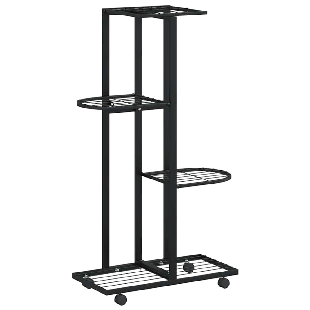 vidaXL Βάση Λουλουδιών 4 Επιπέδων με Ρόδες 44x23x80 εκ. Μαύρη Σίδερο