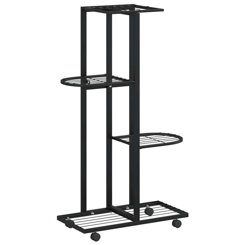 vidaXL Βάση Λουλουδιών 4 Επιπέδων με Ρόδες 44x23x80 εκ. Μαύρη Σίδερο