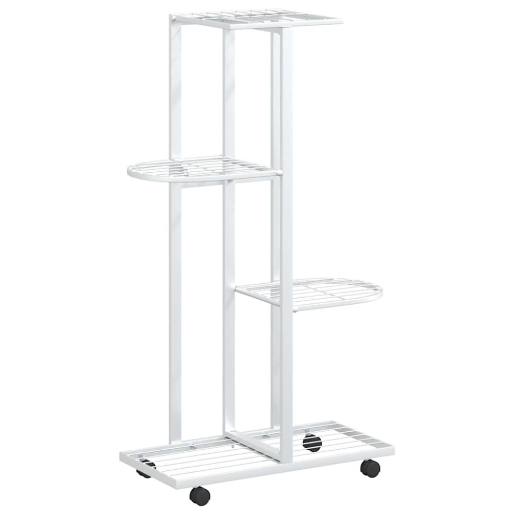 vidaXL Βάση Λουλουδιών 4 Επιπέδων με Ρόδες 44x23x80 εκ. Λευκή Σίδερο