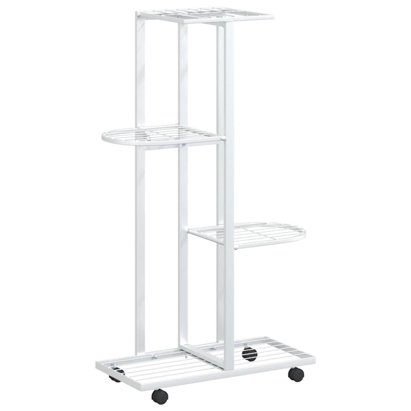 vidaXL Βάση Λουλουδιών 4 Επιπέδων με Ρόδες 44x23x80 εκ. Λευκή Σίδερο