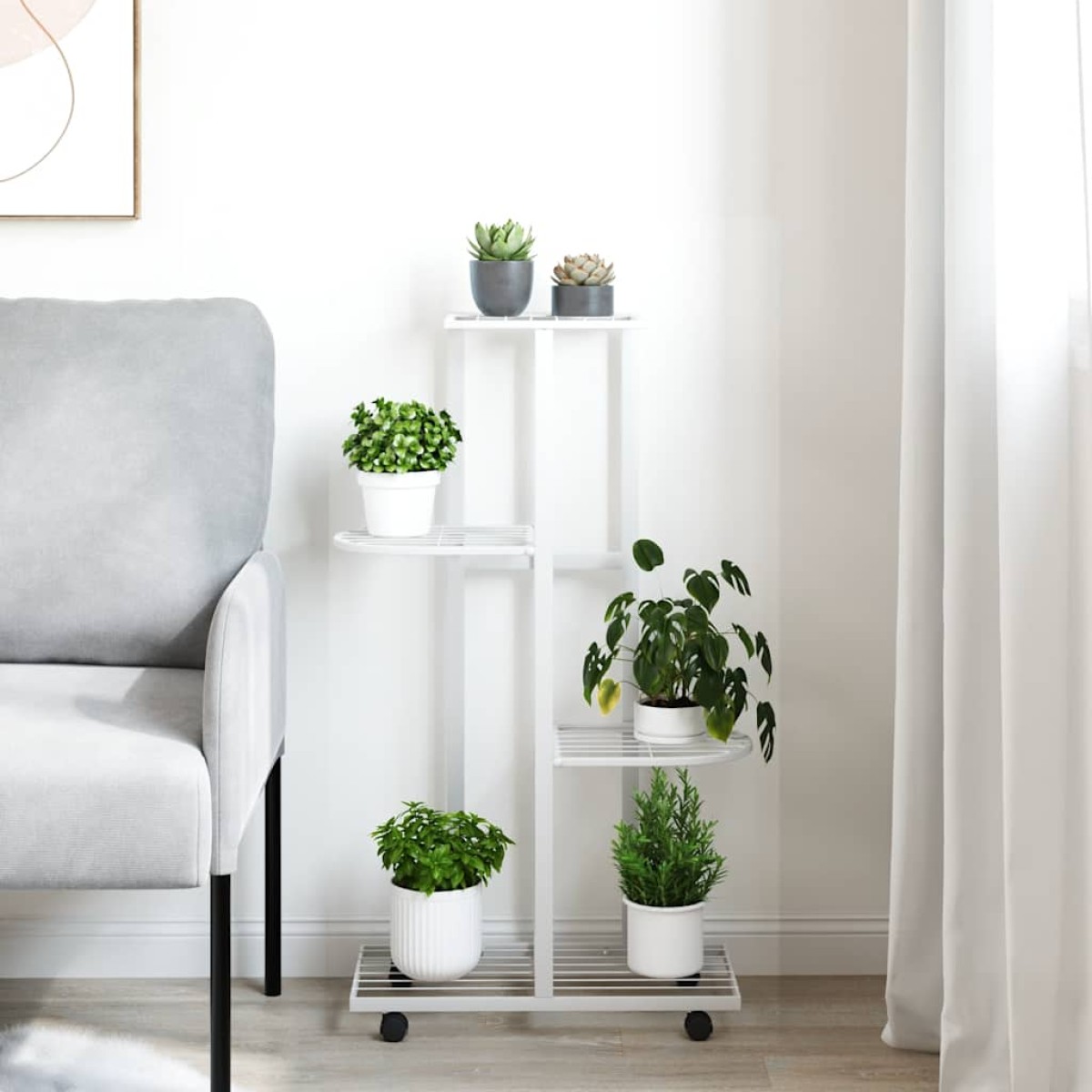vidaXL Βάση Λουλουδιών 4 Επιπέδων με Ρόδες 44x23x80 εκ. Λευκή Σίδερο