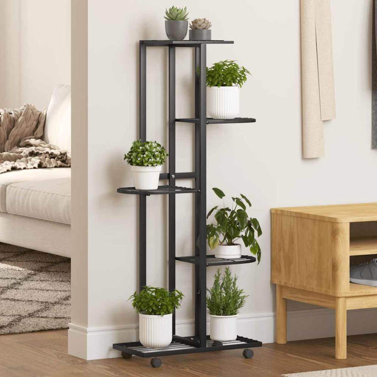 vidaXL Βάση Λουλουδιών 5 Επιπέδων με Ρόδες 83x25x103,5 εκ Μαύρη Σίδερο