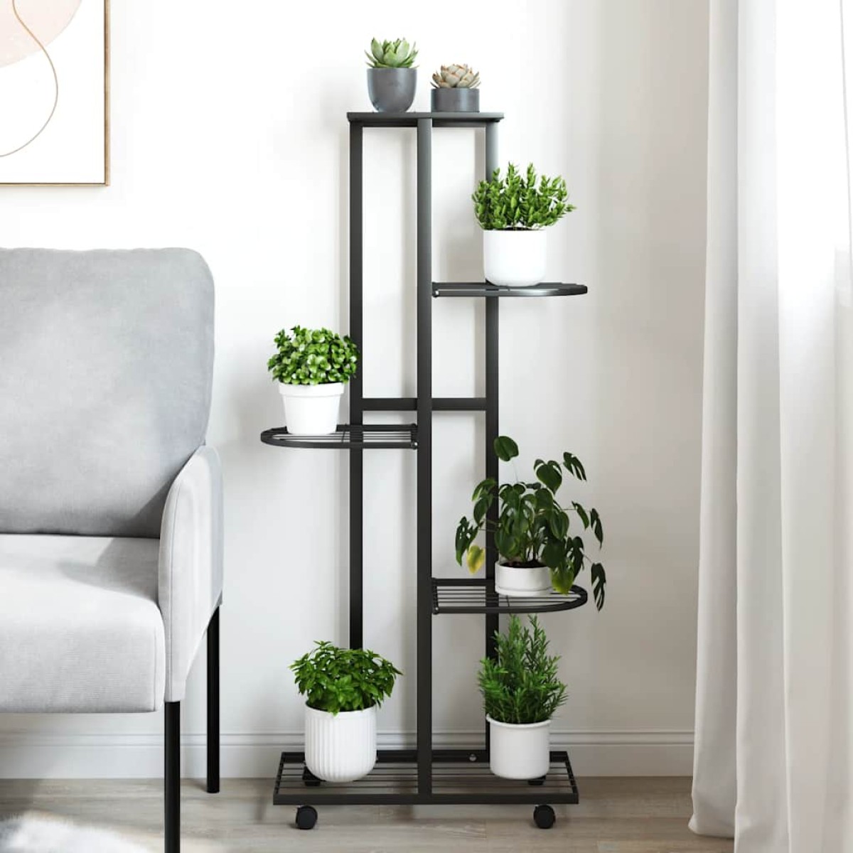 vidaXL Βάση Λουλουδιών 5 Επιπέδων με Ρόδες 83x25x103,5 εκ Μαύρη Σίδερο