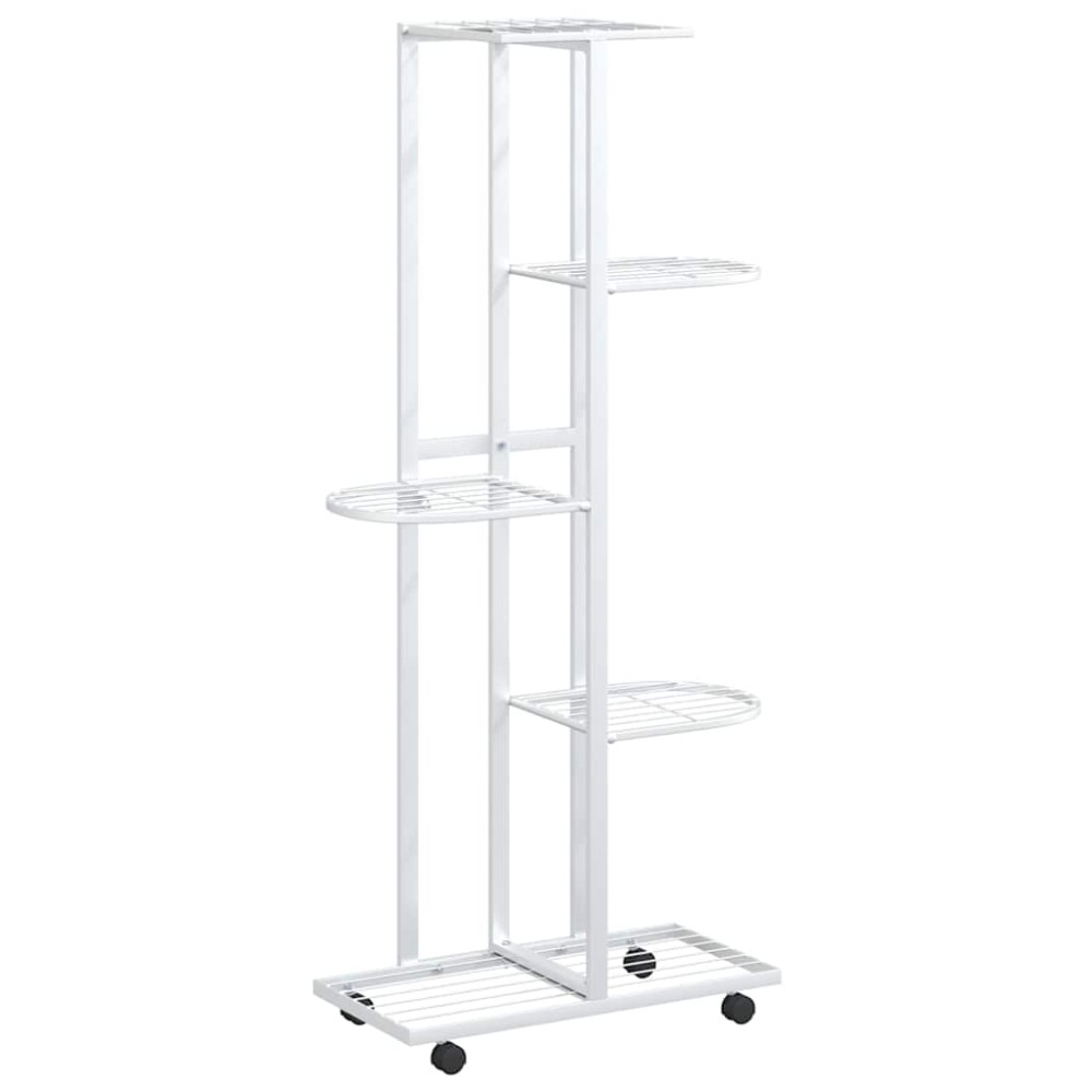 vidaXL Βάση Λουλουδιών 5 Επιπέδων με Ρόδες 83x25x103,5 εκ Λευκή Σίδερο