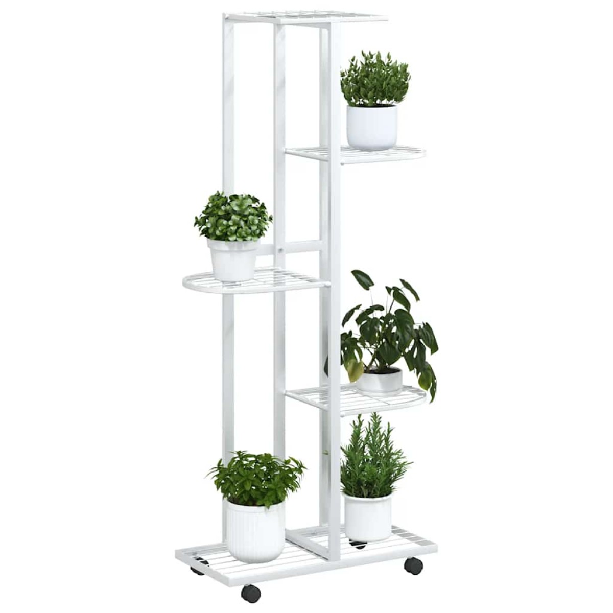 vidaXL Βάση Λουλουδιών 5 Επιπέδων με Ρόδες 83x25x103,5 εκ Λευκή Σίδερο