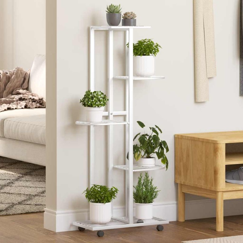 vidaXL Βάση Λουλουδιών 5 Επιπέδων με Ρόδες 83x25x103,5 εκ Λευκή Σίδερο