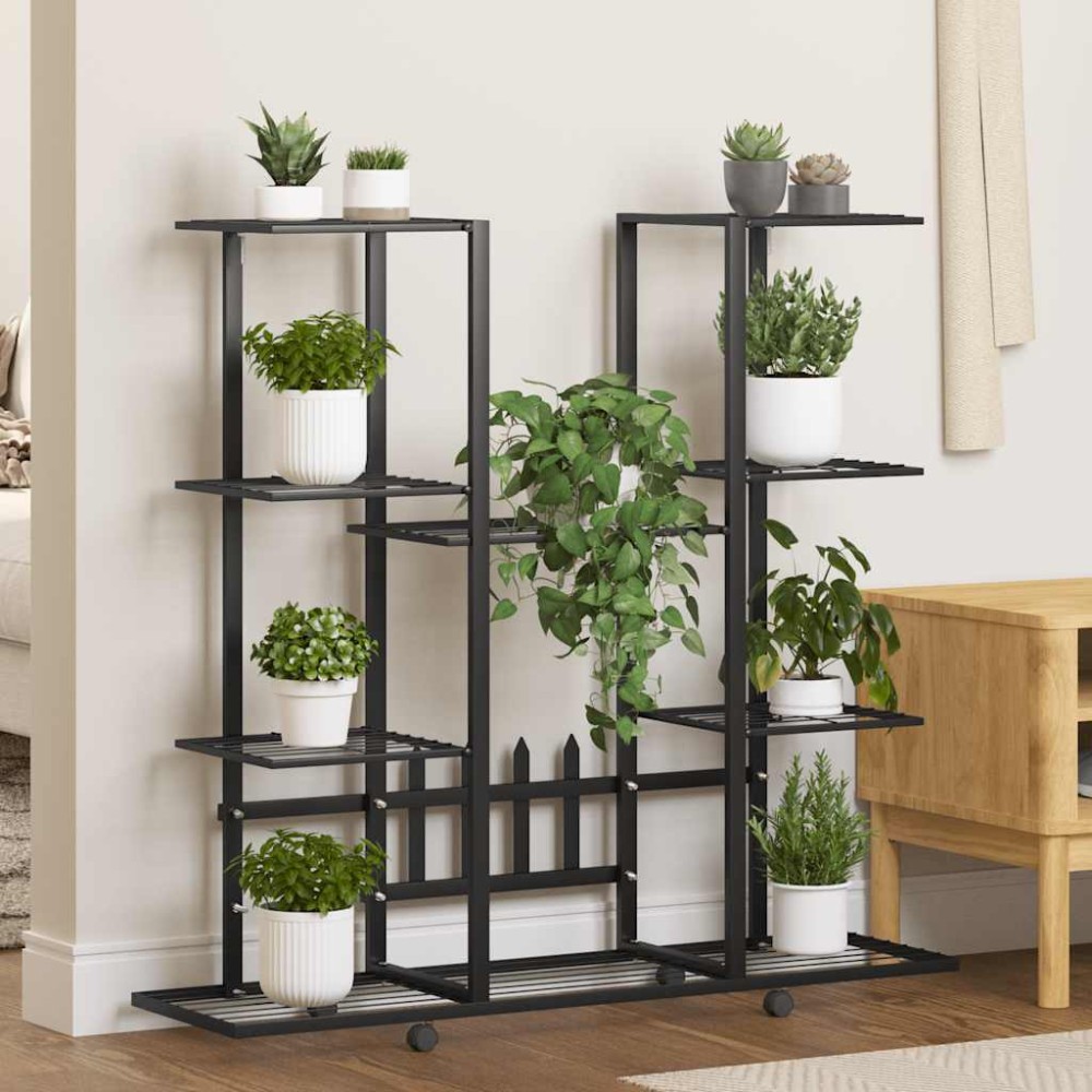 vidaXL Βάση Λουλουδιών με Ρόδες 94,5 x 24,5 x 91,5 εκ. Μαύρη Σιδερένια