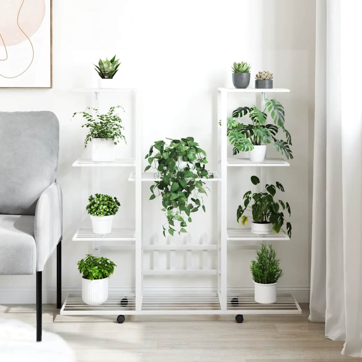 vidaXL Βάση Λουλουδιών με Ρόδες 94,5 x 24,5 x 91,5 εκ. Λευκή Σιδερένια