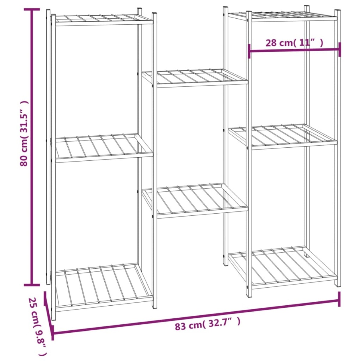 vidaXL Βάση Λουλουδιών Μαύρη 83 x 25 x 80 εκ. Σιδερένια