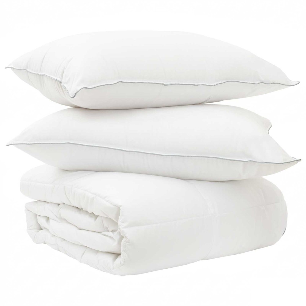 vidaXL Σετ Παπλωμάτων Λευκό 155 x 220 cm Πολυεστέρας, Μπαμπού
