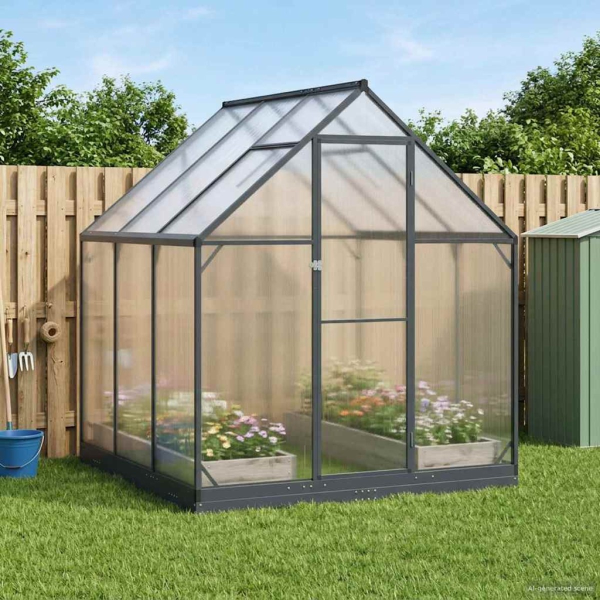 vidaXL Θερμοκήπιο Κήπου με πόρτα Ανθρακί 183,5 x 183,5 x 207 εκ