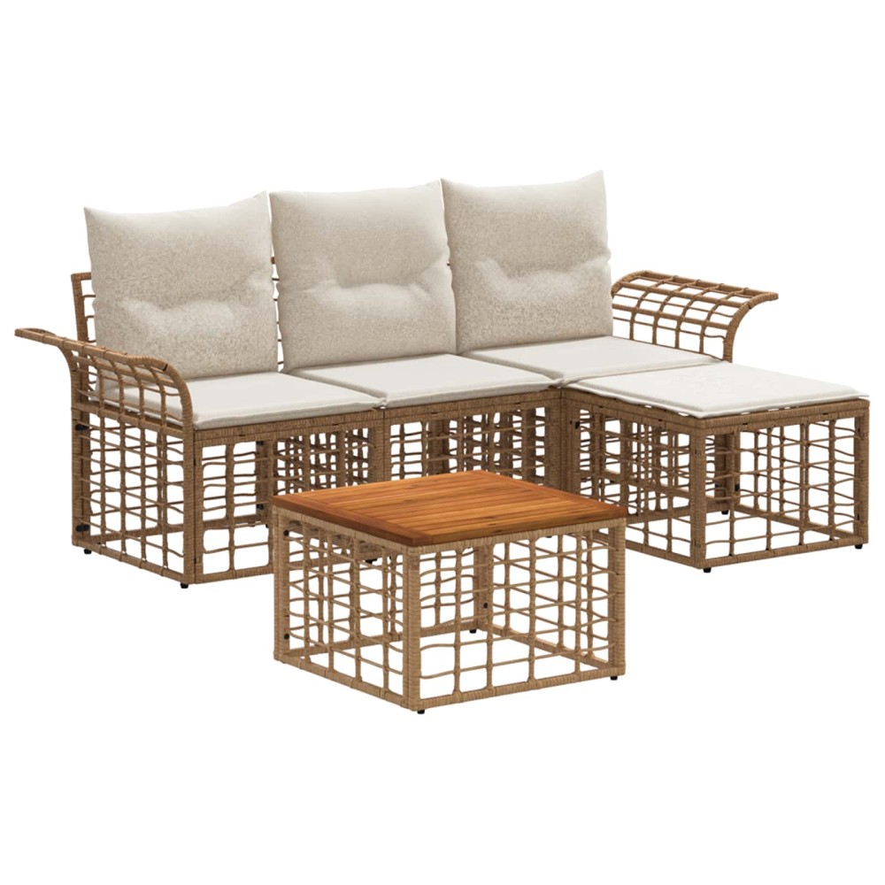 vidaXL Σειρά Καναπέ Εξωτερικού 5 τμχ. Φυσικό και Κρέμα Λευκό