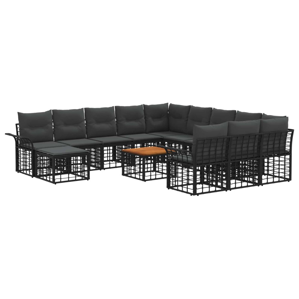 vidaXL Σετ Καναπέ Κήπου 13 pcs Μαύρο και Σκούρο Γκρίζο συνθετικό ρατάν