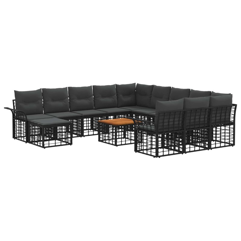 vidaXL Σετ Καναπέ Κήπου 13 pcs Μαύρο και Σκούρο Γκρίζο συνθετικό ρατάν