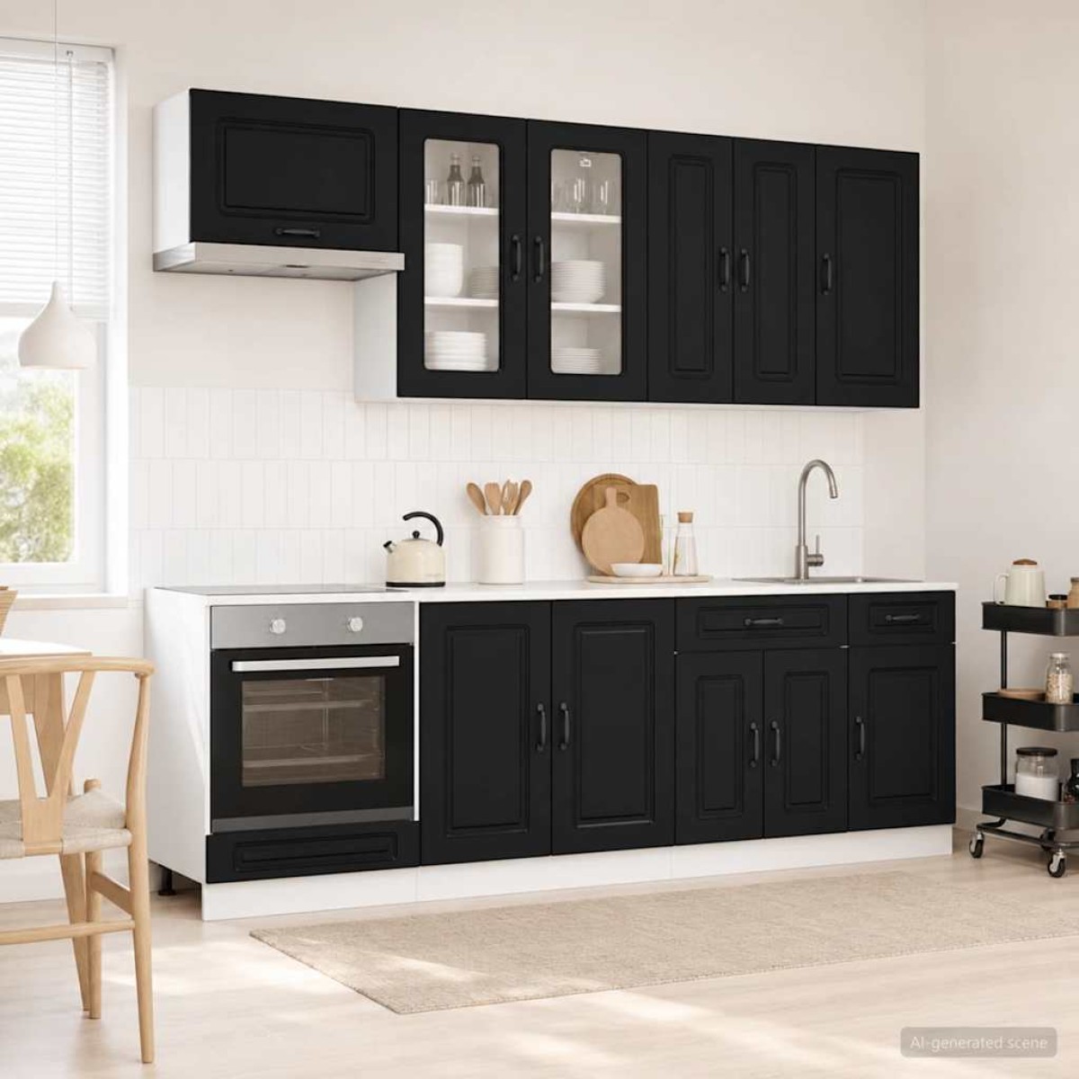 vidaXL Μονάδα κουζίνας KALMAR 8 τμχ. Μαύρο Επεξεργασμένο Ξύλο