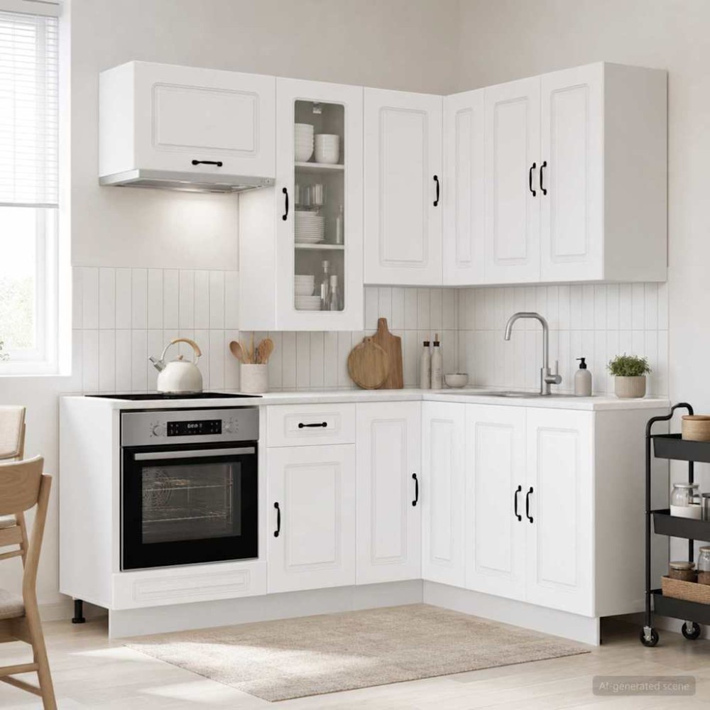 vidaXL Μονάδα κουζίνας KALMAR 8 τμχ. Λευκό Επεξεργασμένο Ξύλο