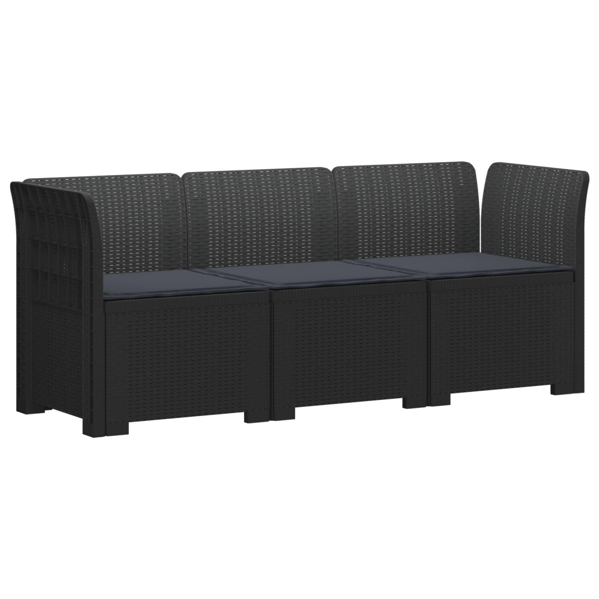 vidaXL Καναπές Κήπου 3 Θέσεων με Μαξιλάρια Ρατάν PP Ανθρακί