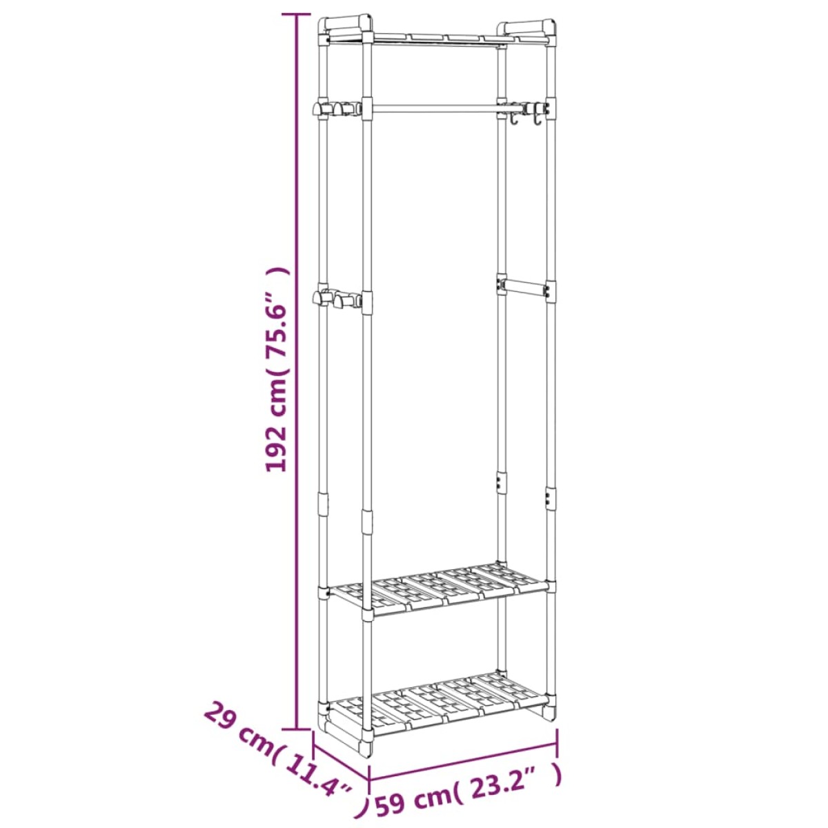 vidaXL Κρεμάστρα Ρούχων με 3 Επίπεδα Ασημί 59x29x192 εκ. Αλουμίνιο