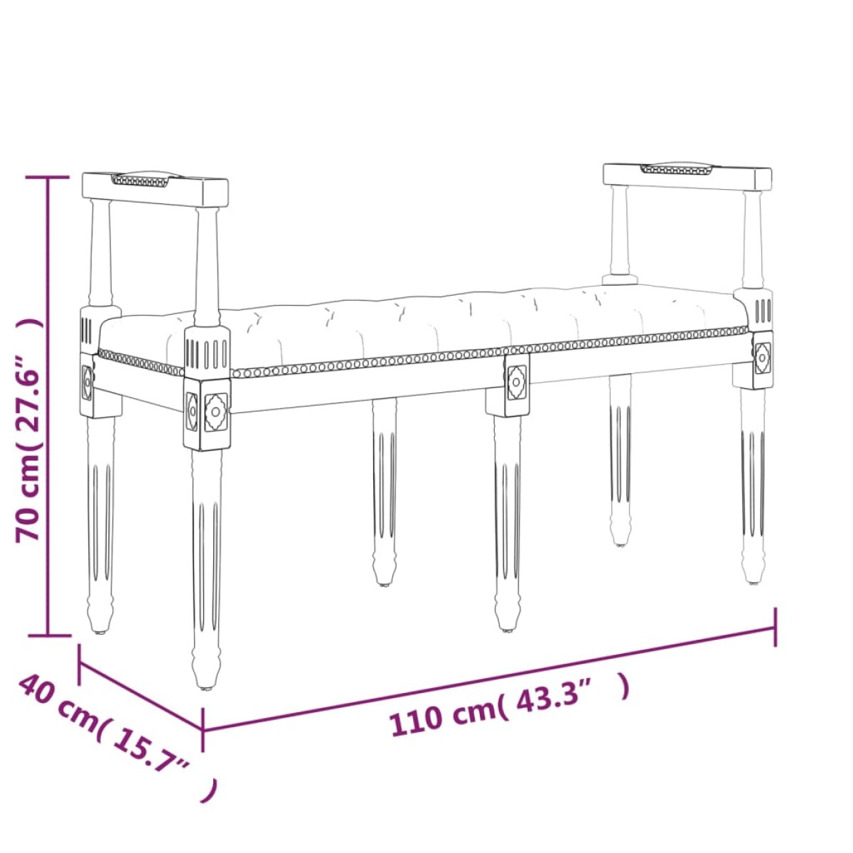 vidaXL Πάγκος Σκούρο Γκρι 110 x 40 x 70 εκ. Βελούδινος