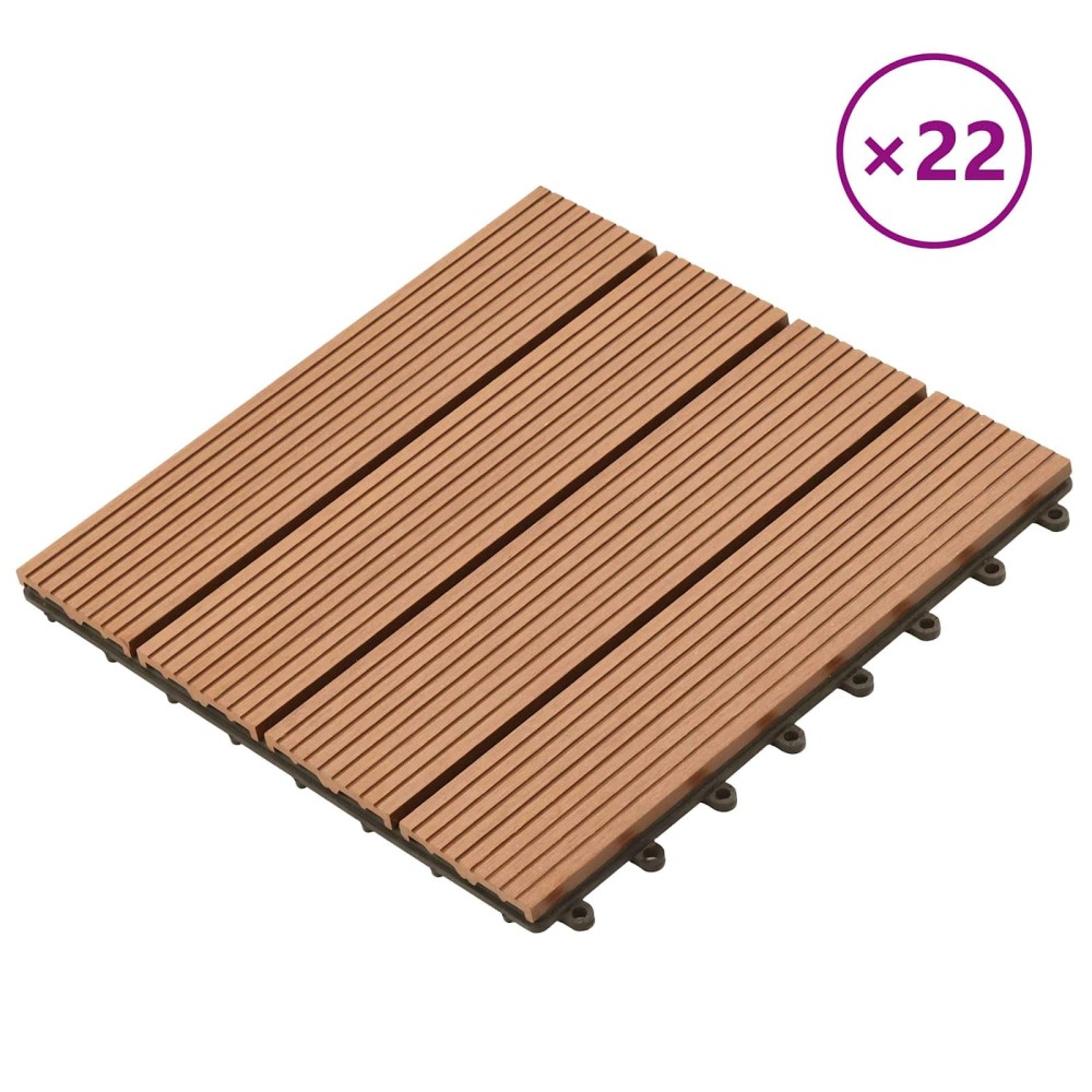 vidaXL Πλάκα Κατασκευής 22 τμχ. Καφέ 30 x 30 cm WPC