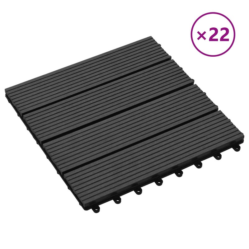 vidaXL Πλάκα Κατασκευής 22 τμχ. Μαύρο 30 x 30 cm WPC