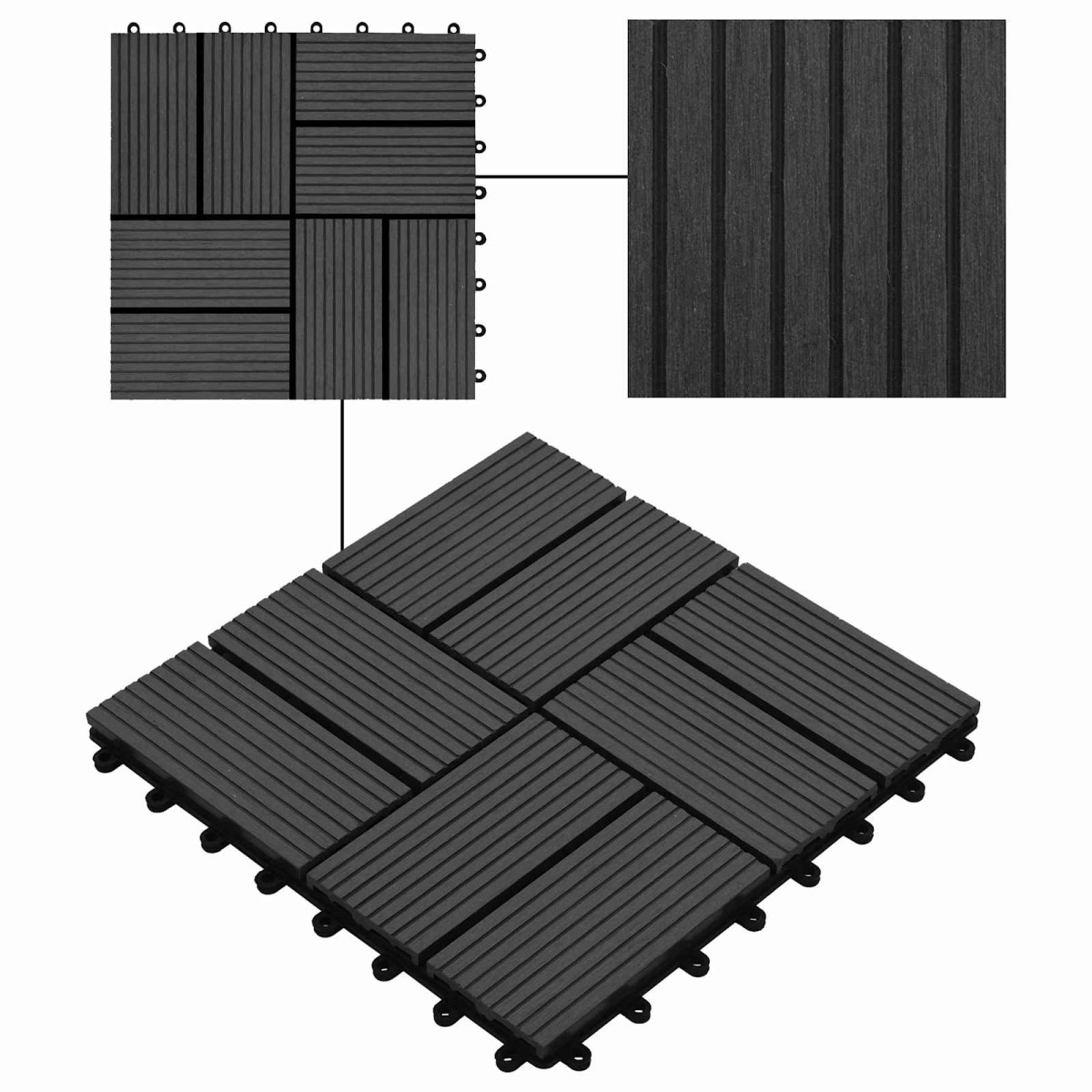 vidaXL Πλάκα Κατασκευής 22 τμχ. Μαύρο 30 x 30 cm WPC
