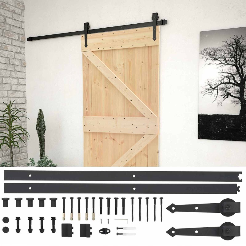 vidaXL Συρόμενη Πόρτα 80 x 210 cm Μασίφ Ξύλο Πεύκου Φυσικό και Μαύρο