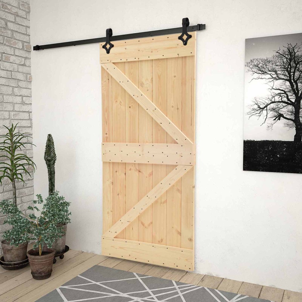 vidaXL Συρόμενη Πόρτα Φυσικό και Μαύρο 80 x 210 cm Μασίφ Ξύλο Πεύκου