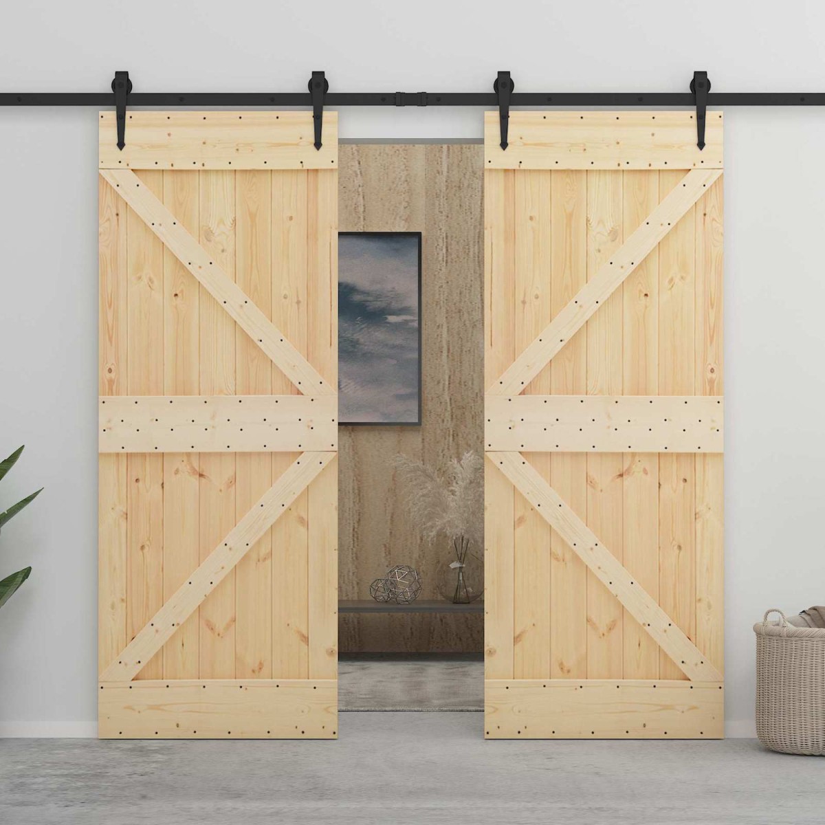 vidaXL Συρόμενη Πόρτα Φυσικό και Μαύρο 90 x 210 cm Μασίφ Ξύλο Πεύκου