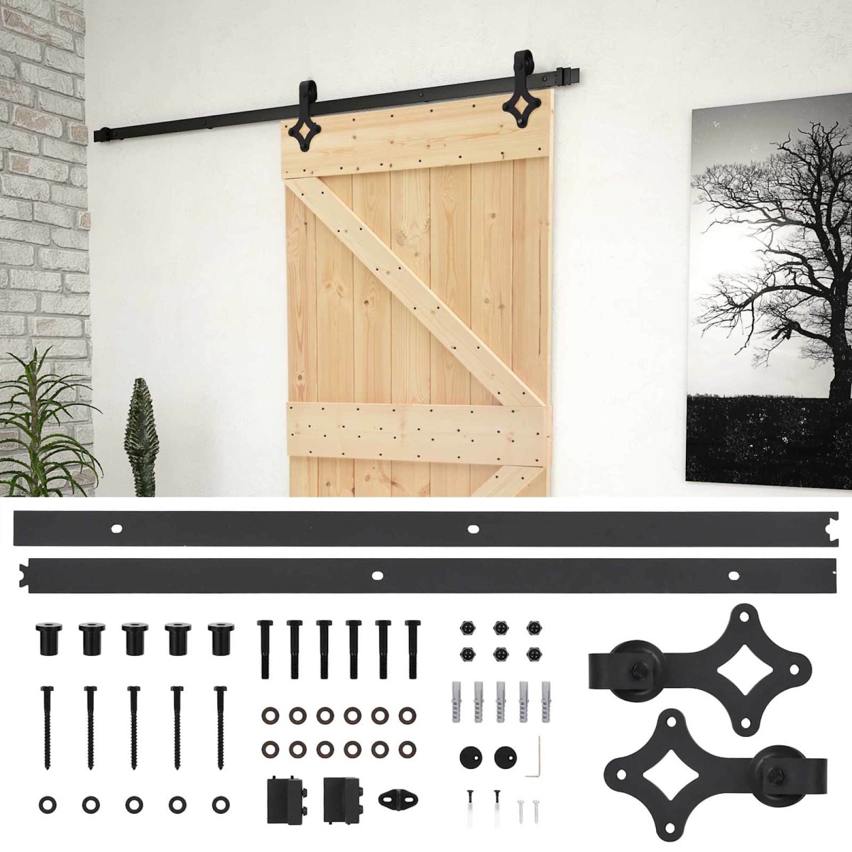vidaXL Συρόμενη Πόρτα Φυσικό και Μαύρο 90 x 210 cm Μασίφ Ξύλο Πεύκου