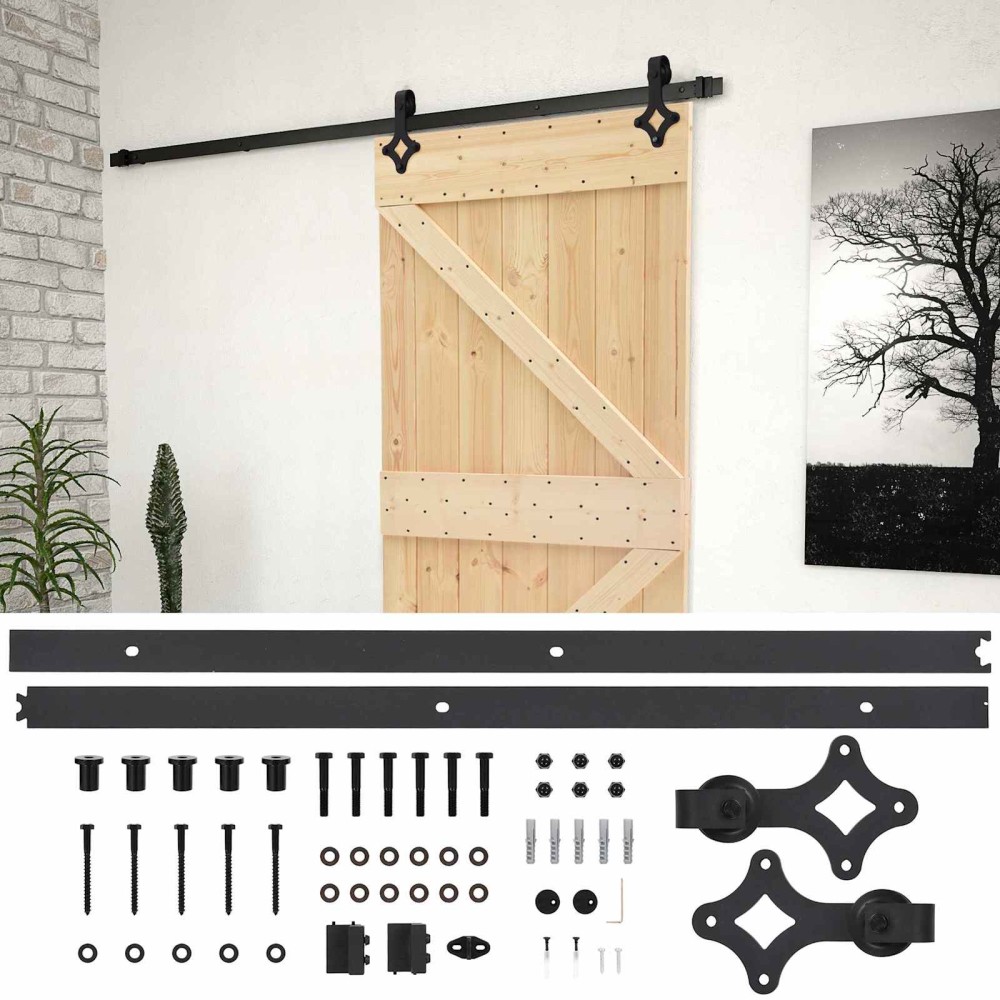 vidaXL Συρόμενη Πόρτα 90 x 210 cm Μασίφ Ξύλο Πεύκου Φυσικό και Μαύρο