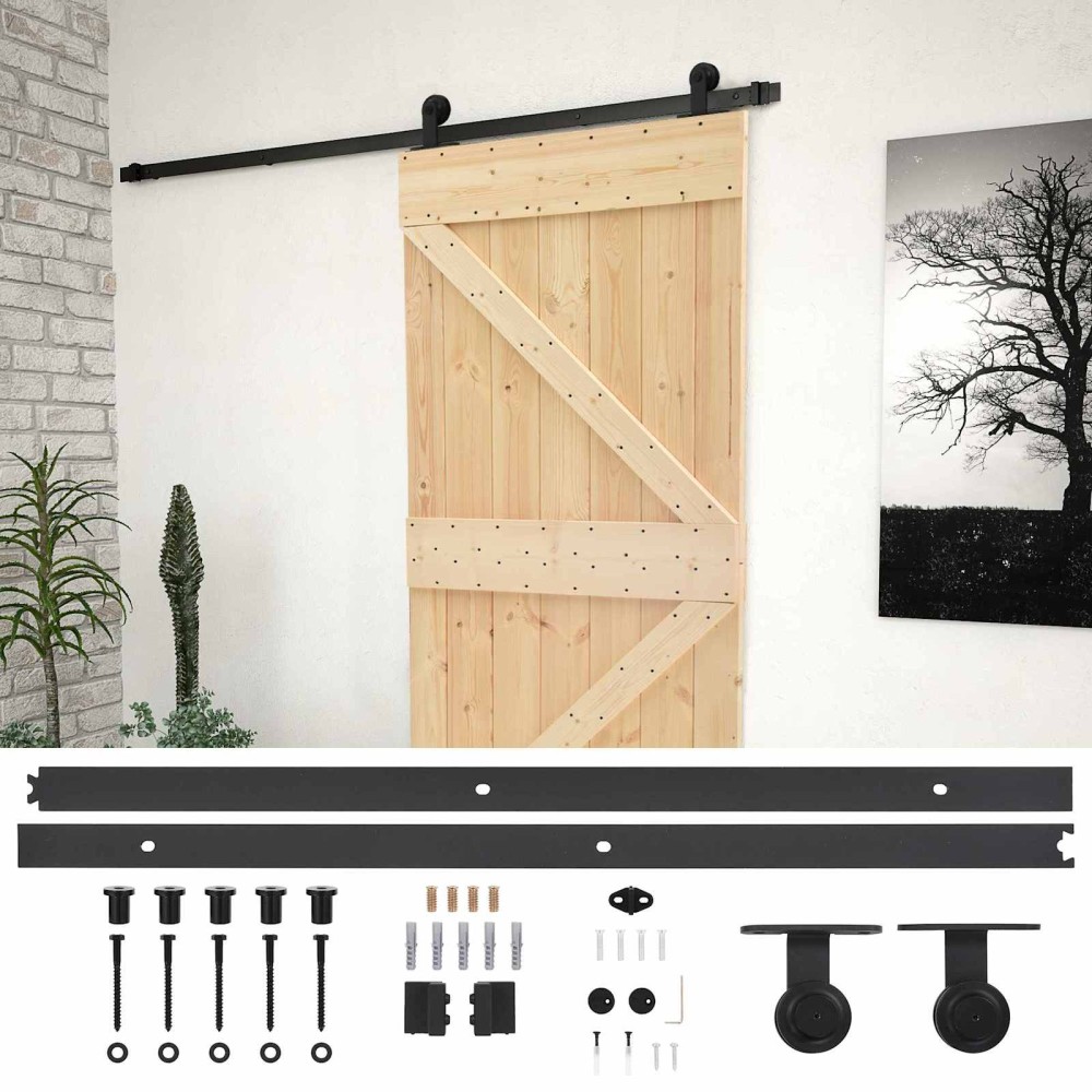 vidaXL Συρόμενη Πόρτα Φυσικό και Μαύρο 90 x 210 cm Μασίφ Ξύλο Πεύκου
