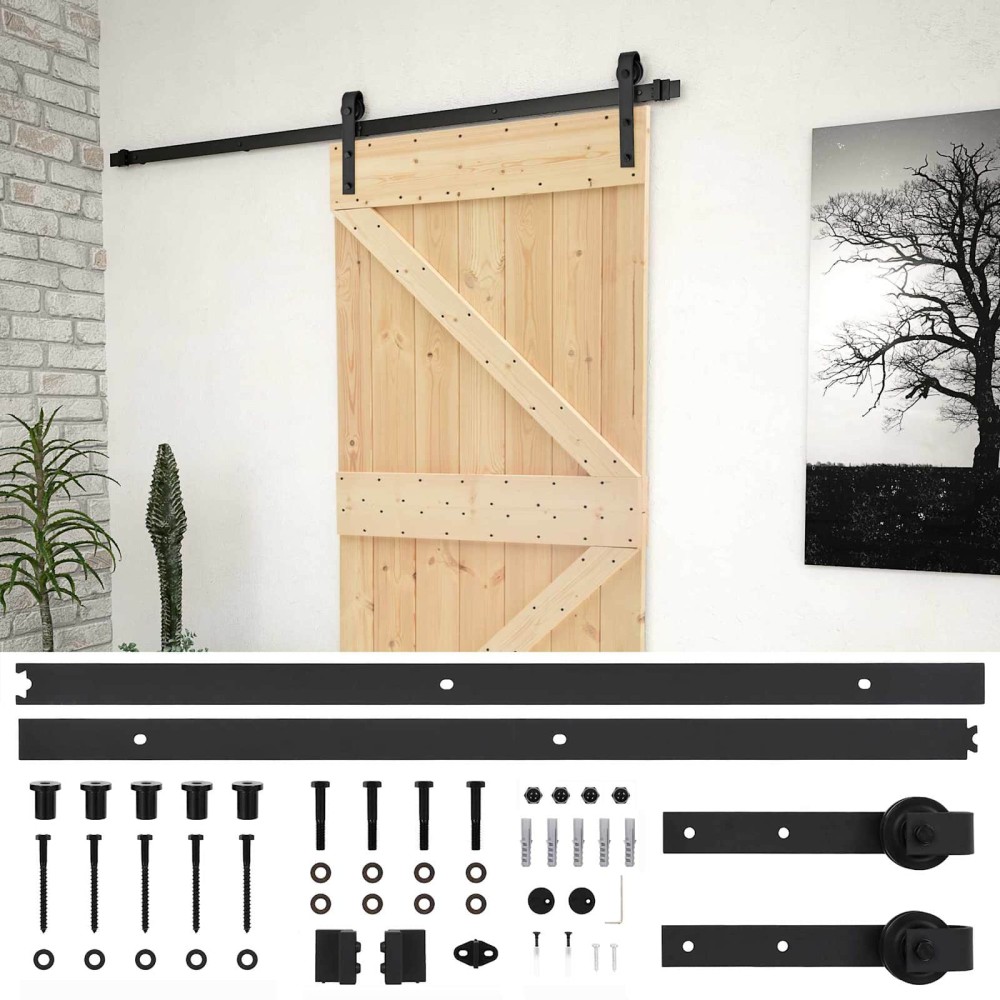 vidaXL Συρόμενη Πόρτα Φυσικό και Μαύρο 90 x 210 cm Μασίφ Ξύλο Πεύκου