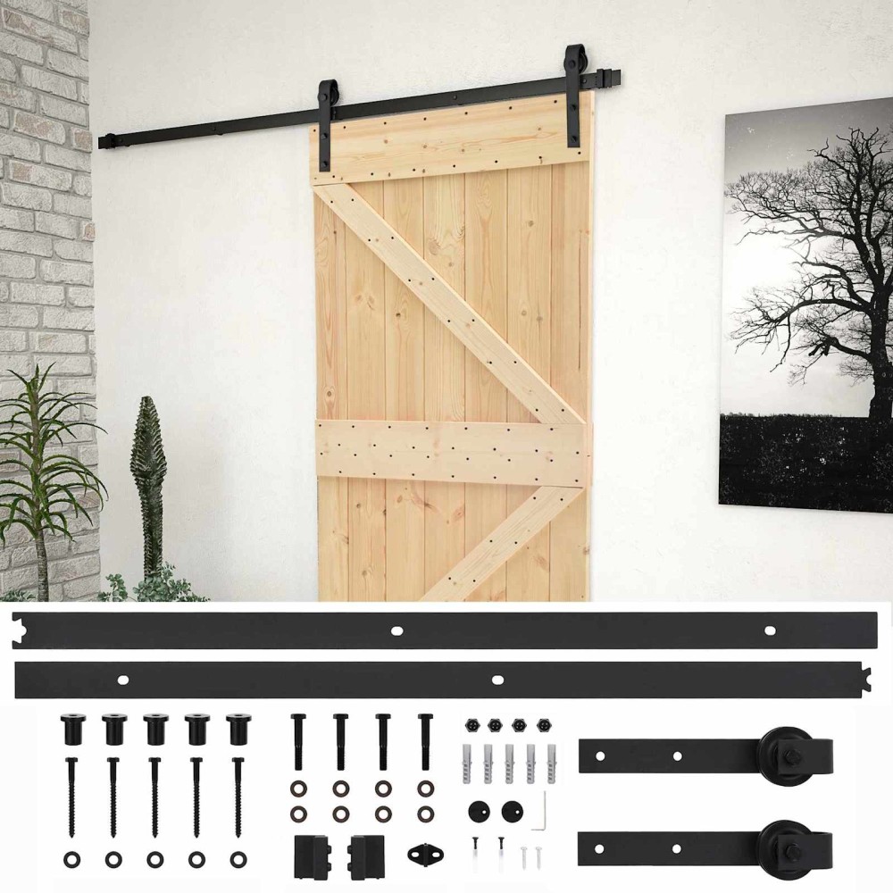 vidaXL Συρόμενη Πόρτα 90 x 210 cm Μασίφ Ξύλο Πεύκου Φυσικό και Μαύρο