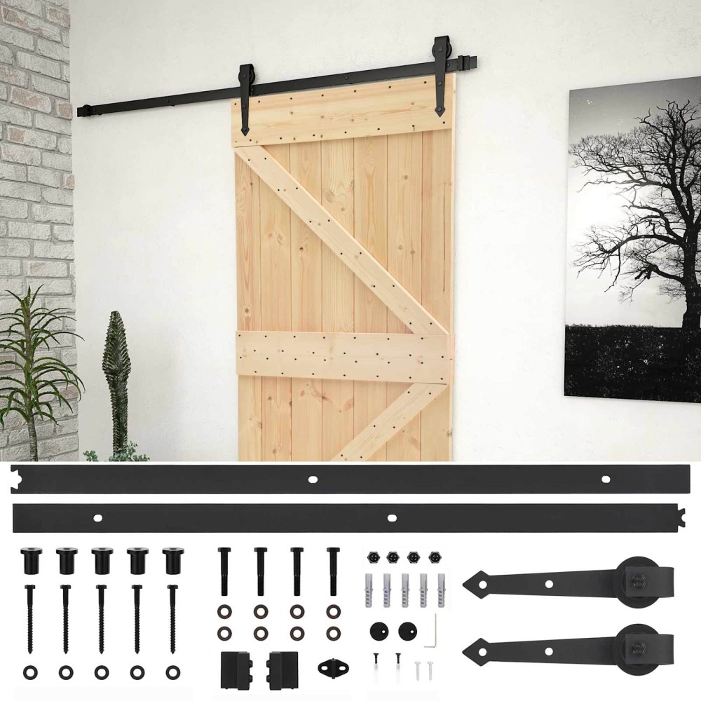 vidaXL Συρόμενη Πόρτα Φυσικό και Μαύρο 100 x 210 cm Μασίφ Ξύλο Πεύκου
