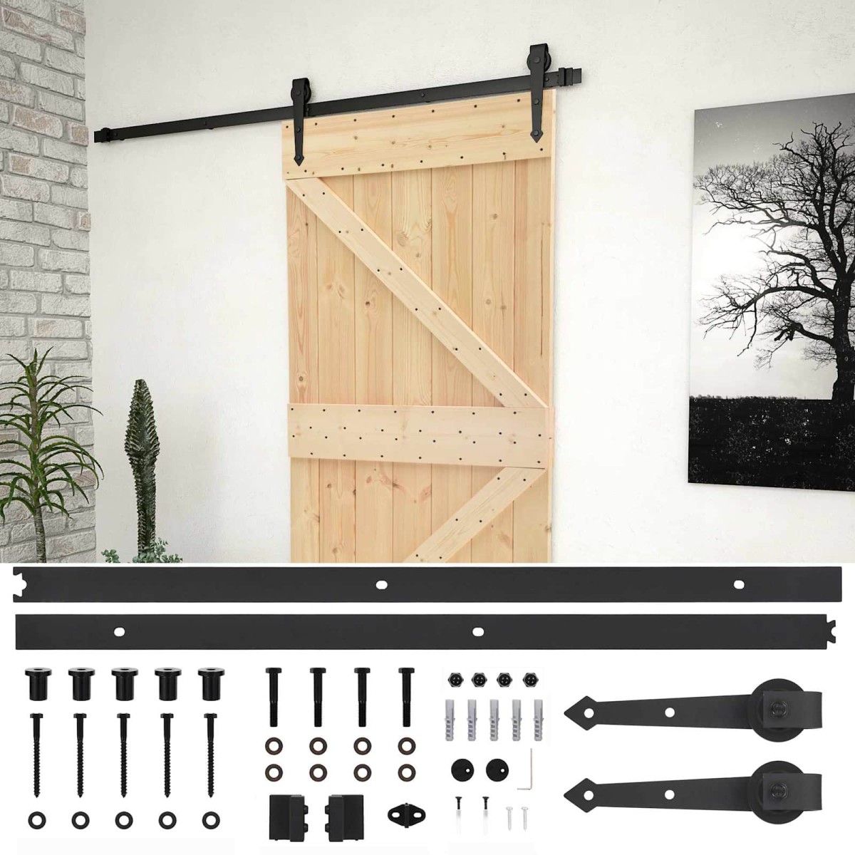 vidaXL Συρόμενη Πόρτα Φυσικό και Μαύρο 100 x 210 cm Μασίφ Ξύλο Πεύκου