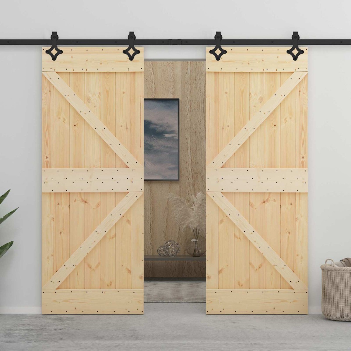 vidaXL Συρόμενη Πόρτα 100 x 210 cm Μασίφ Ξύλο Πεύκου Φυσικό και Μαύρο