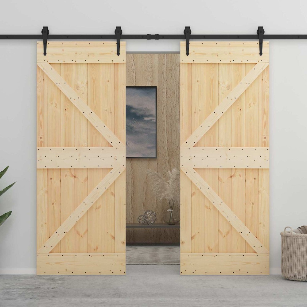 vidaXL Συρόμενη Πόρτα 2 τμχ. 80 x 210 cm Μασίφ Ξύλο Πεύκου
