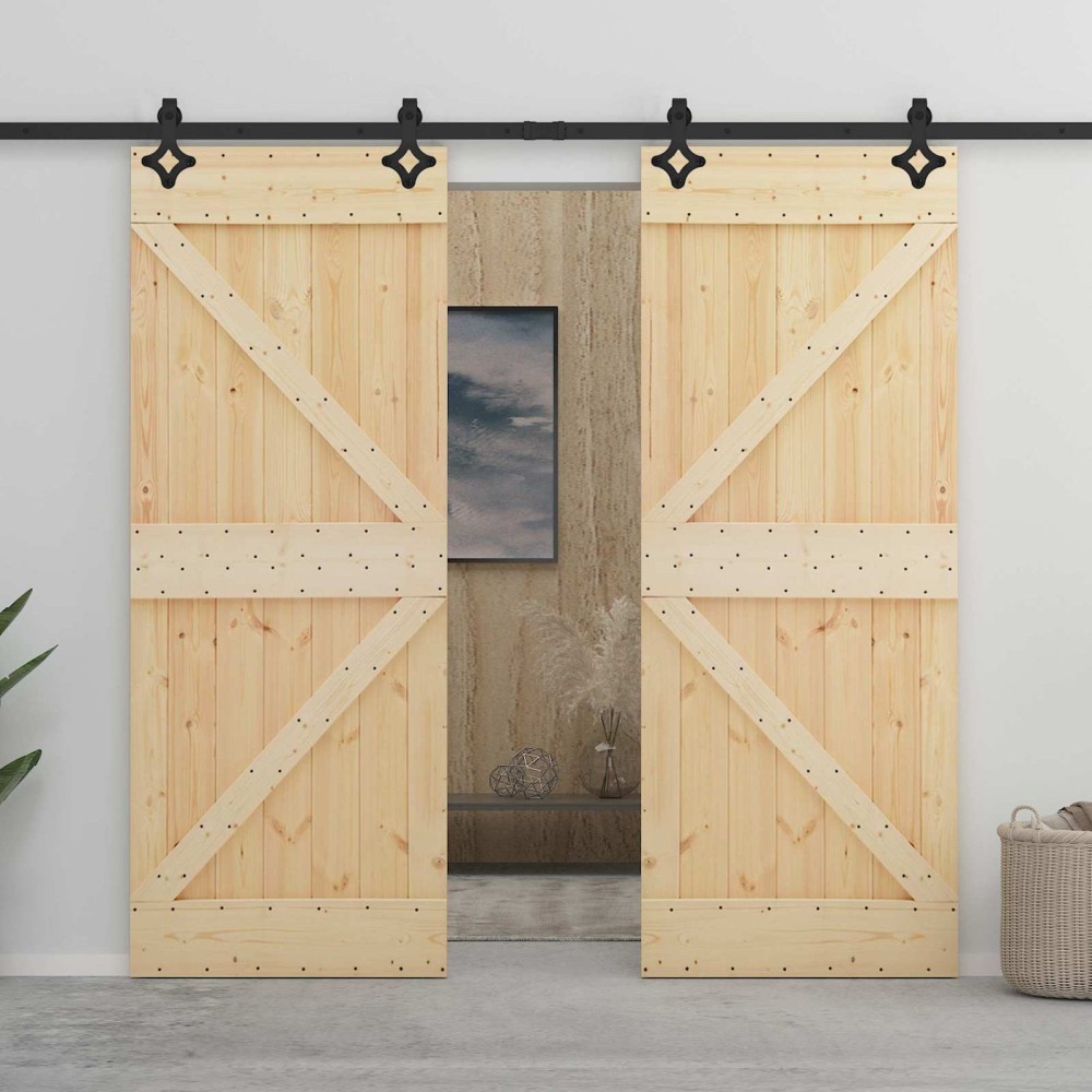 vidaXL Συρόμενη Πόρτα 2 τμχ. 90 x 210 cm Μασίφ Ξύλο Πεύκου
