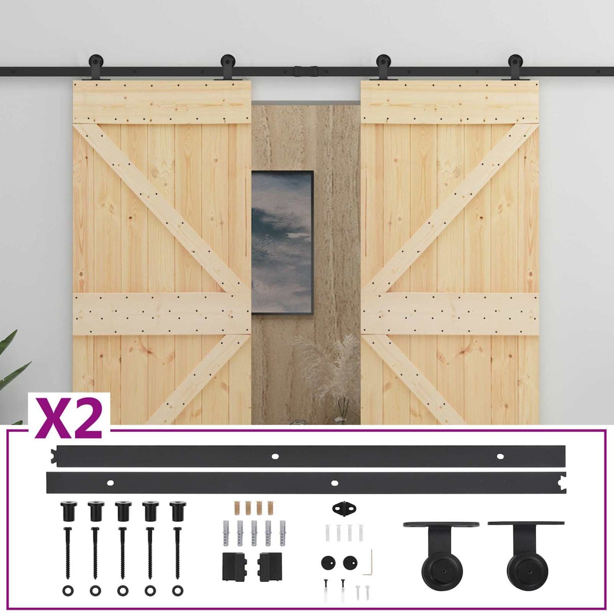 vidaXL Συρόμενη Πόρτα 2 τμχ. 90 x 210 cm Μασίφ Ξύλο Πεύκου