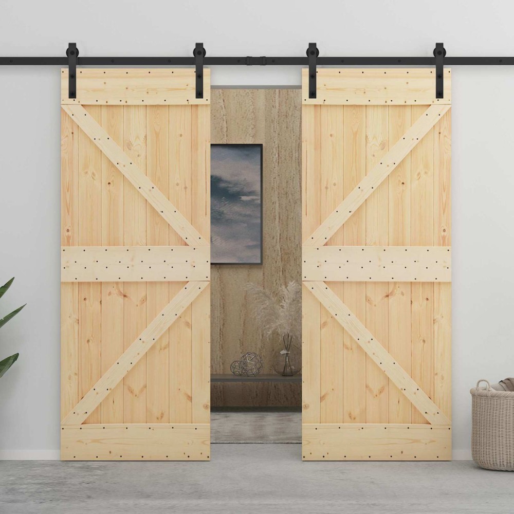 vidaXL Συρόμενη Πόρτα 2 τμχ. 90 x 210 cm Μασίφ Ξύλο Πεύκου