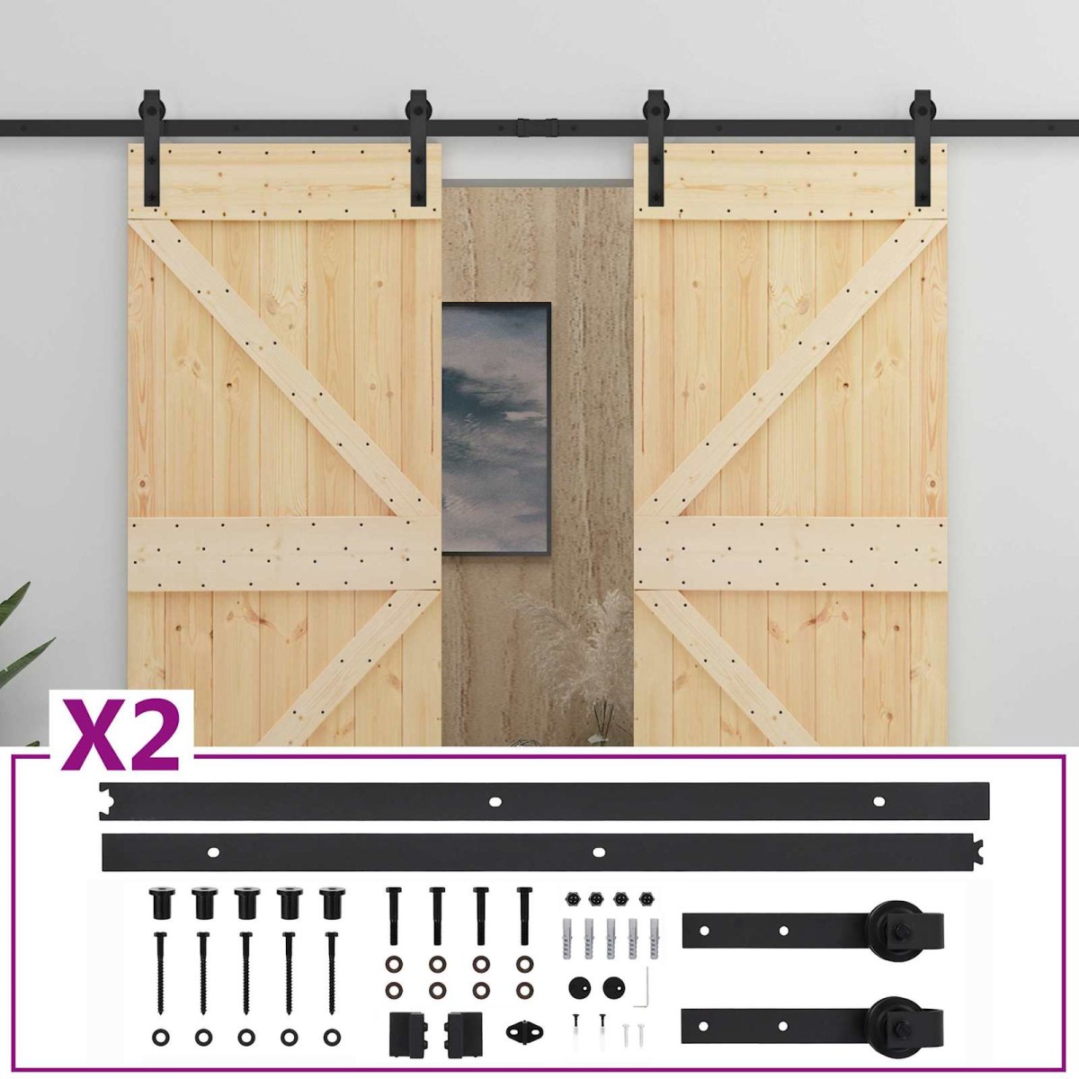 vidaXL Συρόμενη Πόρτα 2 τμχ. 90 x 210 cm Μασίφ Ξύλο Πεύκου