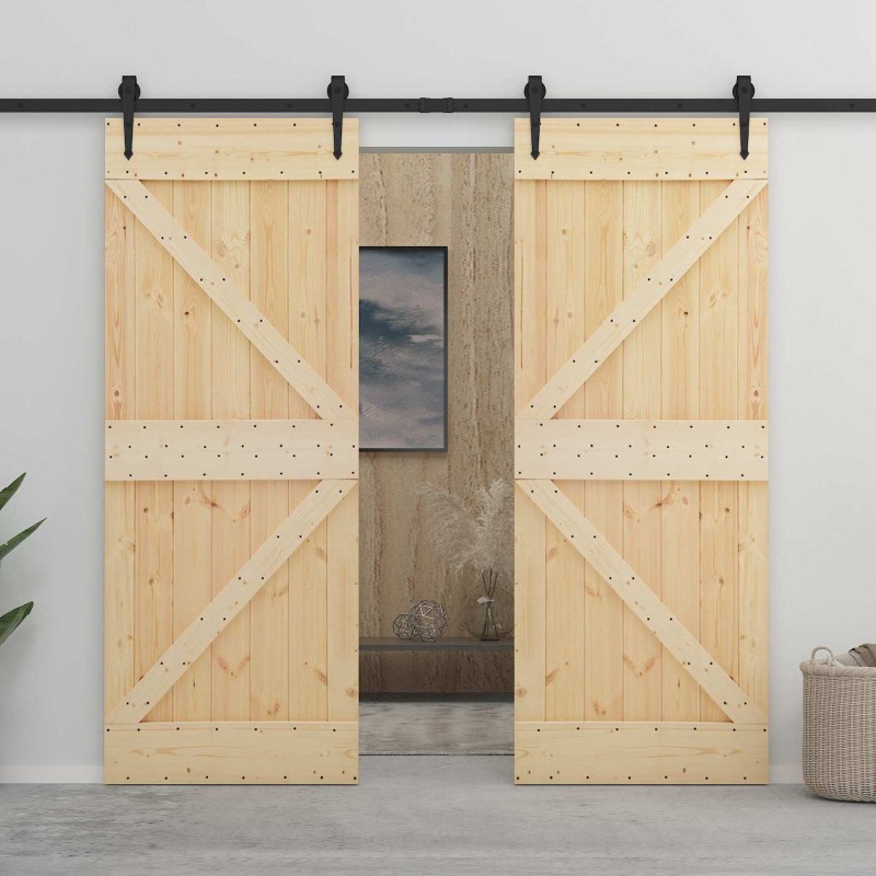 vidaXL Συρόμενη Πόρτα 2 τμχ. 90 x 210 cm Μασίφ Ξύλο Πεύκου