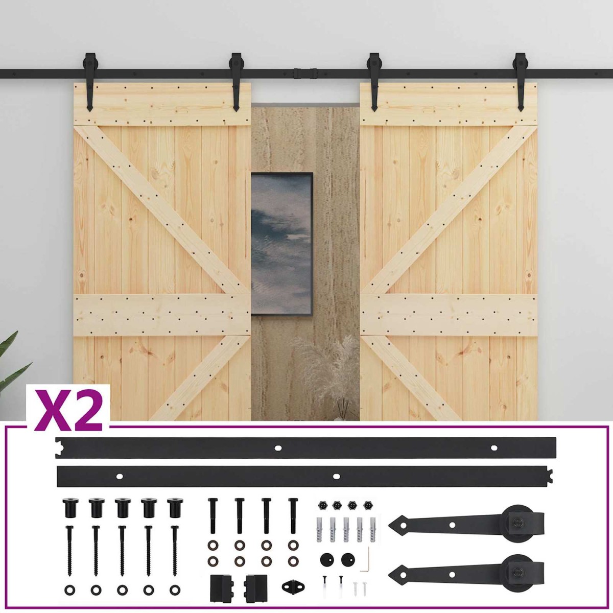 vidaXL Συρόμενη Πόρτα 2 τμχ. 100 x 210 cm Μασίφ Ξύλο Πεύκου
