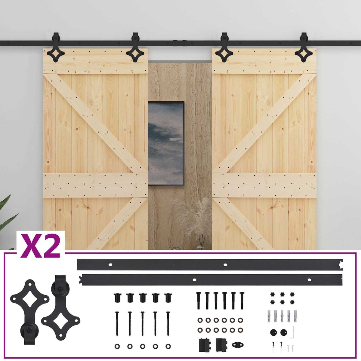 vidaXL Συρόμενη Πόρτα 2 τμχ. 100 x 210 cm Μασίφ Ξύλο Πεύκου