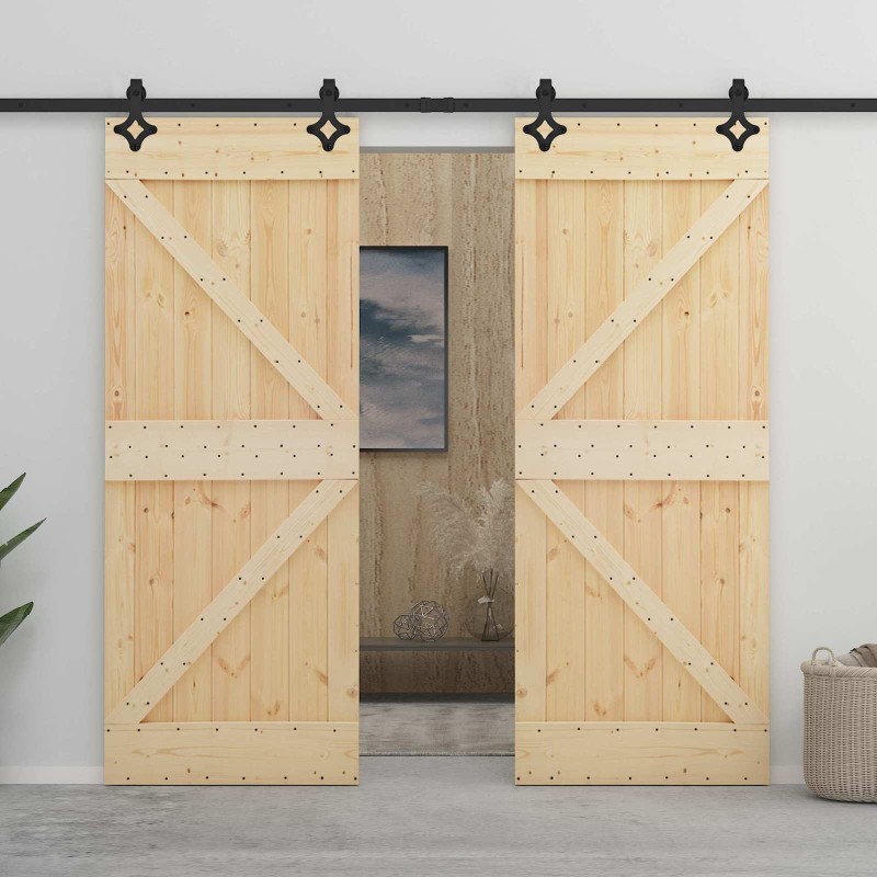vidaXL Συρόμενη Πόρτα 2 τμχ. 100 x 210 cm Μασίφ Ξύλο Πεύκου